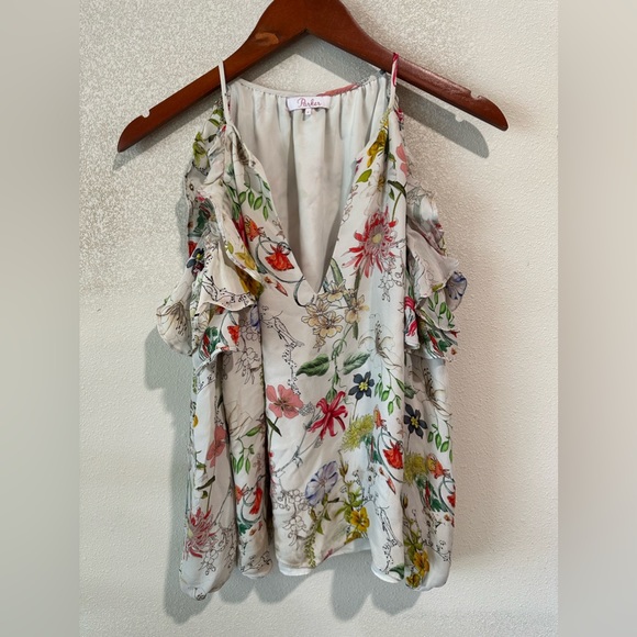 Parker Womens White Floral Silk long sleeve Cold
Shoulder Blouse - Picture 3 of 6